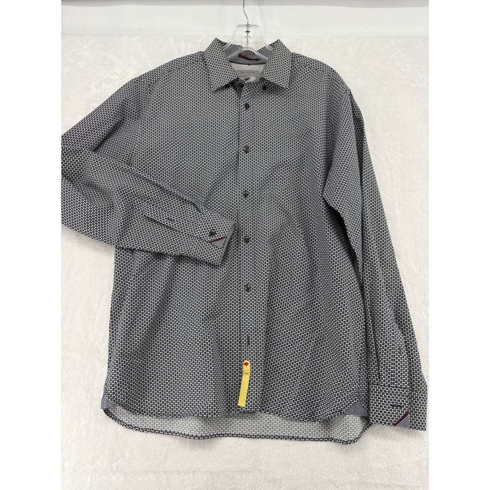 Ted Baker Button Down Mens Size 5 Shirt Black White Geometric TA7MGA32KOLMA